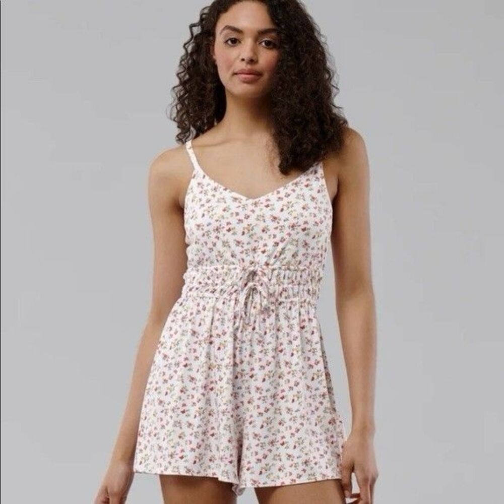 Hollister Floral Romper Juniors Large White Tie Waist Cami Strappy Boho